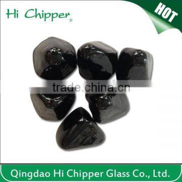 Black colored cashew shape glass gem stone for fire pit decoration