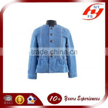 Lasest Elegant Lady Vintage Light Blue Denim Jacket Long Sleeve Short Body Fit Jean Coat for Woman