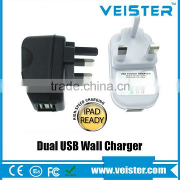 Dual USB Wall Charger with uk plug for mobile phone