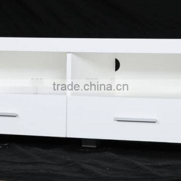 White Modern Solid Wood 2 Drawers TV Cabinet With Showcase