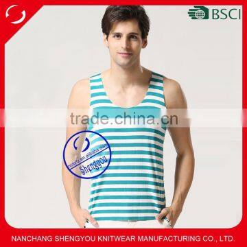 2015 custom 100%cotton striped bodybuilding men gym tank top