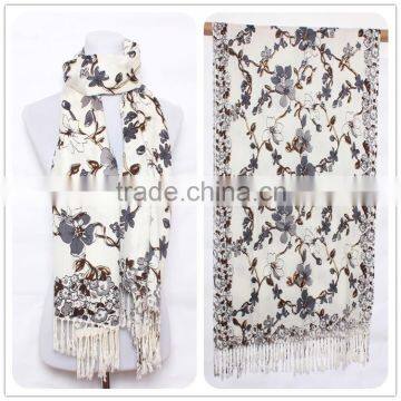 2015 Custom Design Fashion Scarf Silk ,Fashion Simple Tassel Lady Scarf