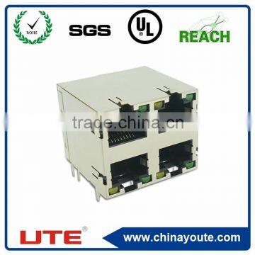 switch connector 2*2 port RJ45 modular jack with EMI finger and LED