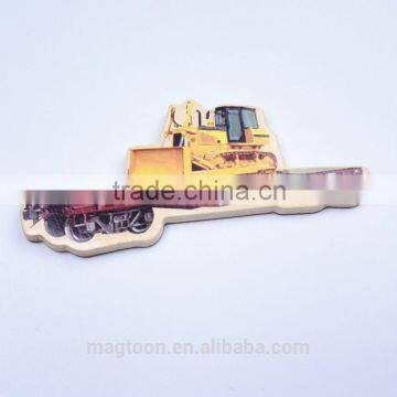 cheap custom promote cool bulldozer design kids wooden fridge magnet toys