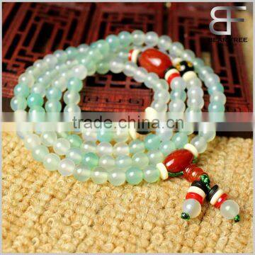 Amulets Tibetan Buddhist Vintage Style Mala Prayer Beads Natural Prehnite Color and Red Agate Wrist Meditation Bracelet