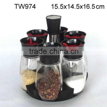 TW974 6pcs glass spice jar set with plastic stand