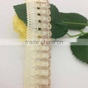 polyester drawn textured yarn flat ivory natural scalloped edging braid lace trimming