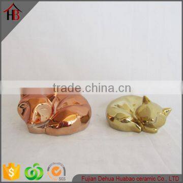 electroplate ceramic animal fox statue desktop decor