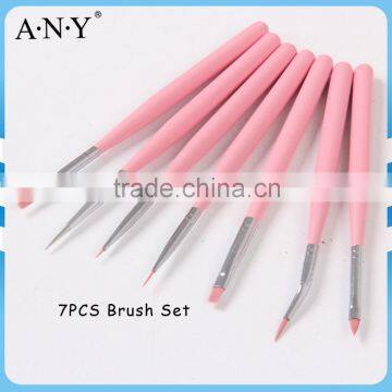 ANY Cheap Nail Art School Using Pink Wood Handle 7PCS Nail Brush Set