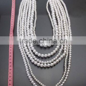 European And American Big Exaggerated Retro Multilayer Pearl Clavice Chain Bends Long Necklace photo-4