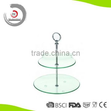 2015 New Product 2-tier Tempered glass Cake Stand