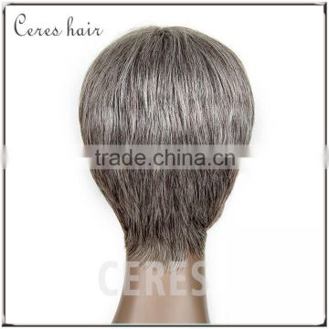 premium 7a grade virgin remy hair short full lace hair wig with silver gray color