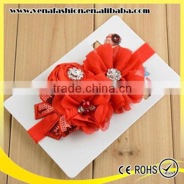 handmade bow bead diamond elastic chiffon flowers baby headbands