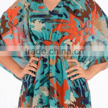 Printed 100% Polyestor woman kaftan / Latest Beautifull Ladies Polyestor Summer Dresses Polyestor Printed Kaftan