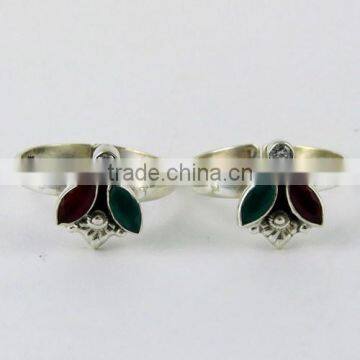 Be Better Red Onyx_Green Onyx_White CZ 925 Sterling Silver Toe Ring, Online Silver Jewelry, Unique Silver Jewelry photo-2
