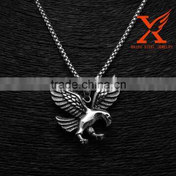 Mens Punk Spread Black Silver Stainless Retro style Ride to Live Eagle Pendant