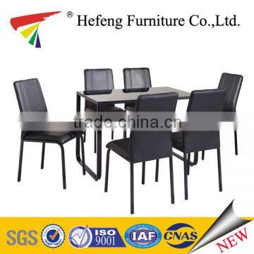 Dining room set black painting glass dining table with leather chair