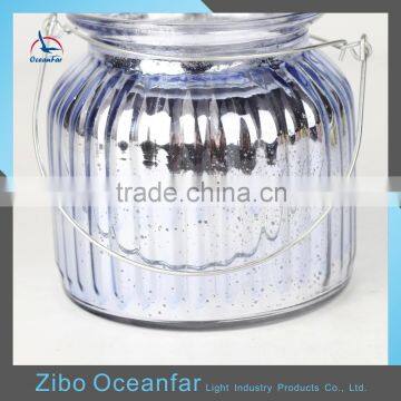 Eco-friendly Electroplate Glass Candle Holder Ribbed Colored Vintage Candle Jar photo-4