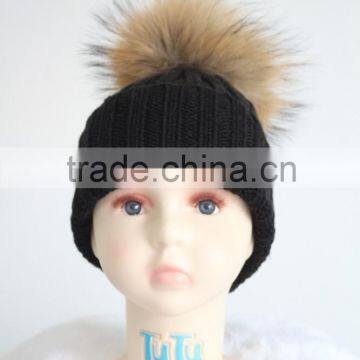 Cute Baby colourful Pretty Hats For Kids With Raccoon Fur Balls Knitted Baby Kids Hats