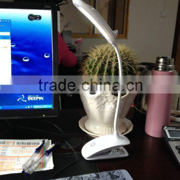 2015 new design dolphin rechargeable led clip clamp reading lamp