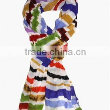 Pizazz Stripe Print Crinkle Scarf in Multi-Colors