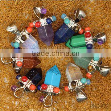 Natural Gemstones Hexagonal Pointed Colorful Pendant Charm Stones Beads Necklace