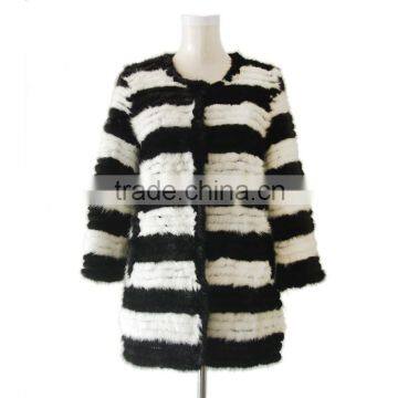 Mink Fur Coat black and white striped round collar mink fur coat KZ14079