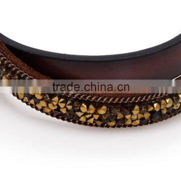 50PC Fashion Double Wrap Leather Bracelet Black Brown Crystal Leather Bangle Magnet Clasp photo-6