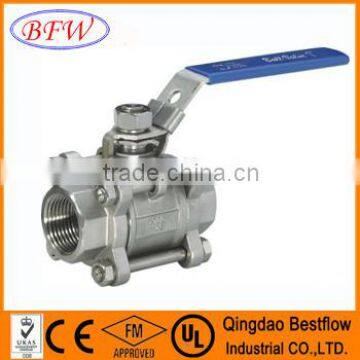 1000WOG Stainless Steel 3PC Full Bore Ball Valve Threaded end with mounted