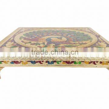 RAJWADI CHOWKI-PATLA / SITTING STOOL - PEACOCK DESIGNED WOODEN HANDMADE 10"x10"x2" CHOWKI PATLA-G.M. photo-3