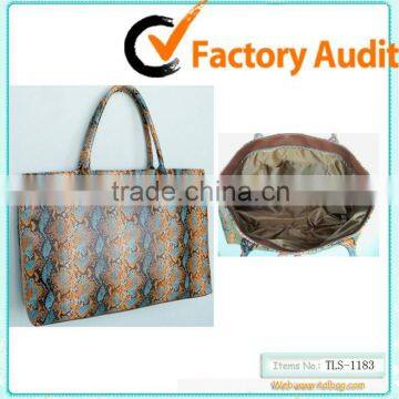 fashion snake pattern jute pu big tote bag