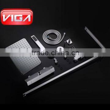 Thermostatic Shower Set Square Brass Rain Shower Head and Shower Handset Two Handle Thermostatic Shower Mixer photo-6