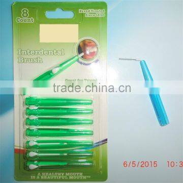 "push" type interdental brush, plastic brush can be bend, reusable