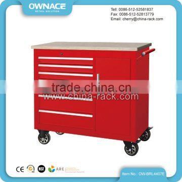 Heavy Duty Roller Tool Cabinet Storage Trolley with Wood Top