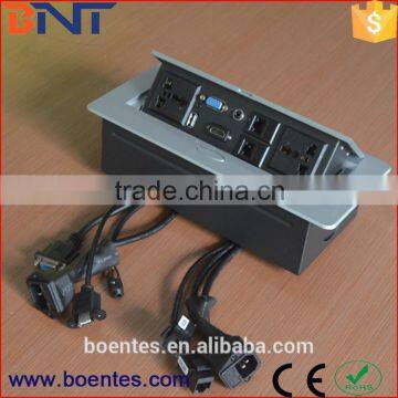 Zinc Alloy Desktop Table Pop Up Socket Box With Cable Connectors+HDMI+USB+VGA+Audio+Data for Conference Furniture photo-2