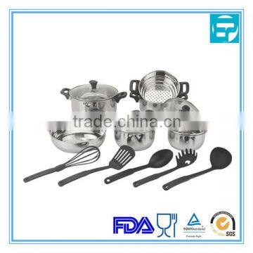 15pcs Salable new design environmental large stainless steel cooking pots