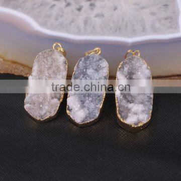 Natural Gray White Agate Quartz Druzy Stone Pendant, Gold Electroplated Druzy Gemstone Pendant