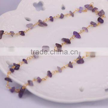 Gold Plated Wire Wrapped Beaded Rosary Chains Amethyst Quartz Stone Beads Jewelry Chain photo-4