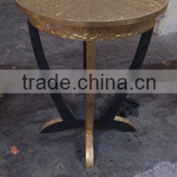 VINTAGE ROUND CENTER TABLE WITH BRASS