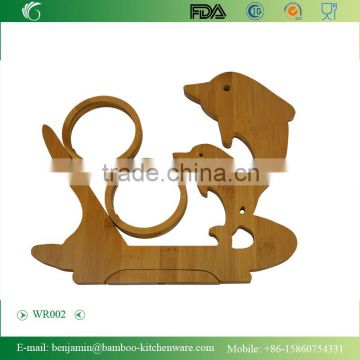 WR002/100% bamboo Material Hot Sale Dolphin Shaped Bamboo Red Wine Rack