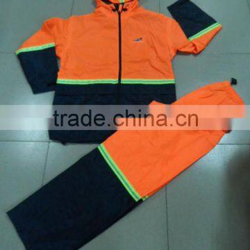 high visibility orange/navy reflective safety rainsuit