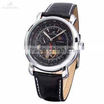 Mens Black Dial Leather Automatic Mechanical Sport Analog Watch