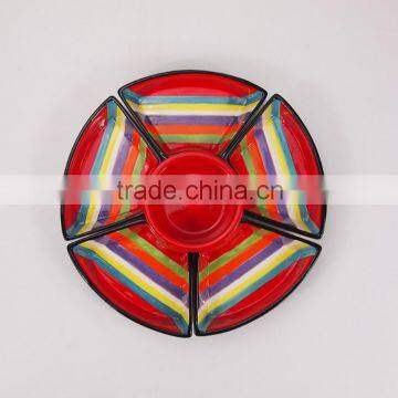 Colorful Lazy Susan Ceramic Snack Tray Bowl Plate Set