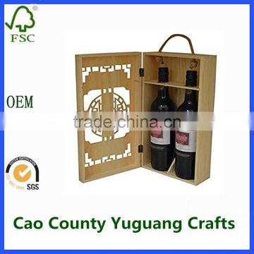 2 bottle wine glass packaging box hand carved wood box