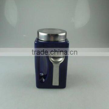 Prepackaged Colored Porcelain Canister With Spoon in stock