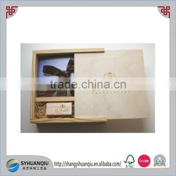 High quality custom pine wooden USB box with Sliding lid and customized logo