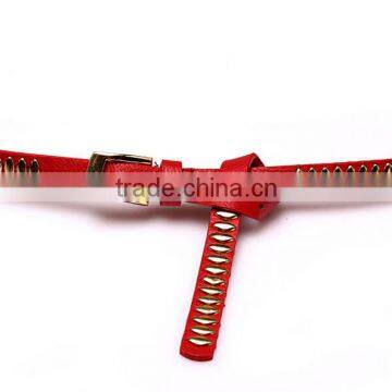 Wholesale Oval Rivets Decorated Square Pin Buckle Sex Girl Thin PU Waist Belt photo-3