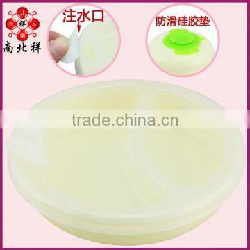 Plastic Put Hot Water Insulated Dish Keep Food Warm Baby Plate