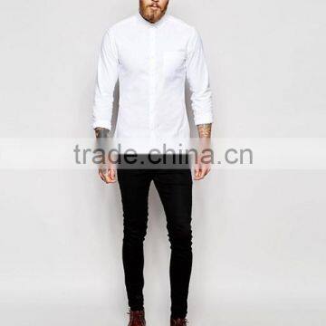 2016 Latest Design Long Sleeve Chest Pocket 98% Cotton 2% Elastane Soft Poplin Slim Fit Casual White Solid Mens Business Shirts photo-4