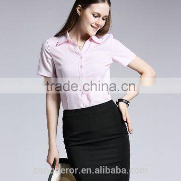 Fashion Ladies Short Sleeve Formal Tops Blouse Cotton Shirt photo-3